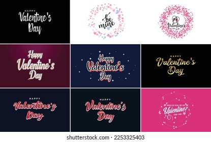 Happy Valentine's Day typography design with a heart-shaped wreath and a watercolor texture