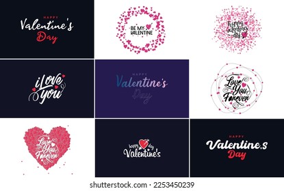 Happy Valentine's Day typography design with a heart-shaped wreath and a gradient color scheme
