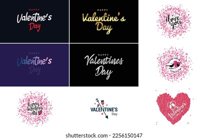 Happy Valentine's Day typography design with a watercolor texture and a heart-shaped wreath