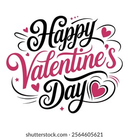 Happy Valentine's Day Typography Design with Hearts  Elegant and Romantic Style