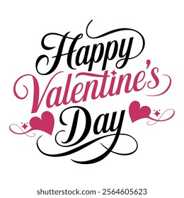 Happy Valentine's Day Typography Design with Hearts  Elegant and Romantic Style