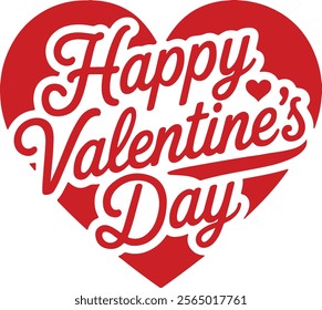 Happy valentine's day typography design with big heart vector art illustration