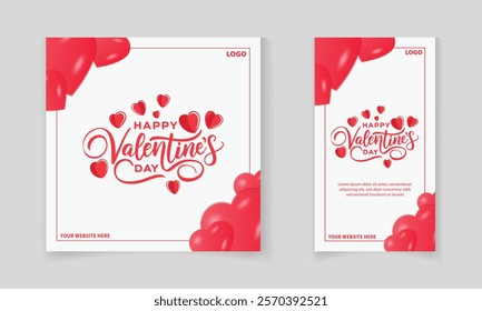 Happy Valentine's Day typography design with cute love red heart shape for social media promotional post