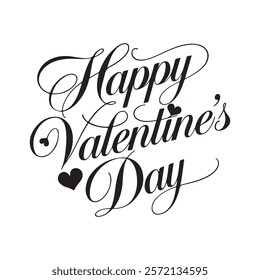 Happy Valentines Day typography design with handwritten calligraphy text, isolated on white background.