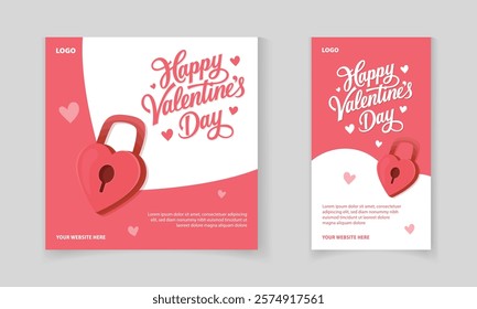 Happy Valentine's Day typography design with heart shaped lock for social media posts and promotion