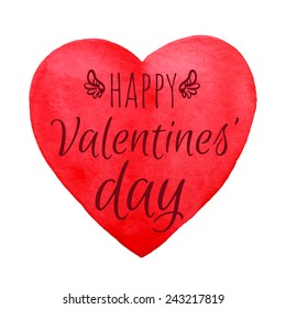 Happy Valentines' day typography with hand drawn watercolor heart.Vector illustration