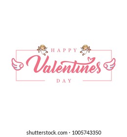 Happy Valentines Day typography with handwritten calligraphy text. Vector illustration.