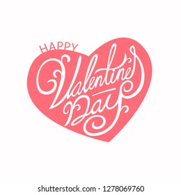 Happy Valentines Day typography with handwritten calligraphy text, isolated on white background. Vector Illustration - Vector