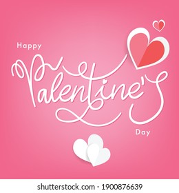 Happy Valentines Day typography  with handwritten calligraphy on Pink background. Vector Illustration EPS 10