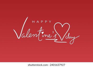 Happy Valentines Day typography with handwritten calligraphy text, isolated on red background.