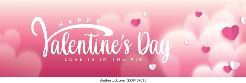 Happy Valentines Day typography with handwritten calligraphy text, isolated on pink background. Romantic Template design for celebrating valentine's Day on 14 February. Vector Illustration