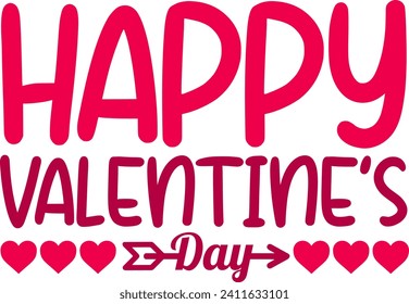 Happy Valentine's Day, typography with hearts, cupido, isolated white background, vector illustration.