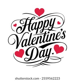 Happy Valentines Day typography with hearts shape. Vector illustration. Romantic postcard, card, invitation, banner,  poster design.