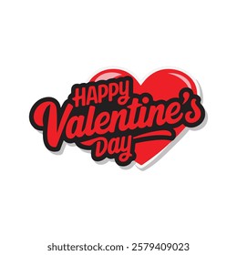 Happy Valentine's Day Typography Inside Heart on White Background – Vector Illustration