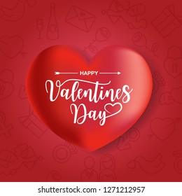 Happy Valentines Day typography, with love icon set in line art style, Vector