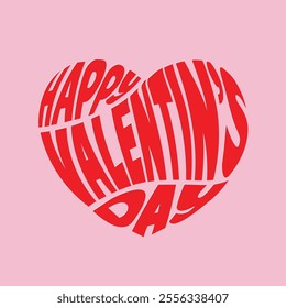 Happy valentine's Day typography on a heart shape in creative way. Valentines' day logo, card, sticker, label, badge, tag on pink background. Perfect for romantic banner, poster, banner. Vector art.