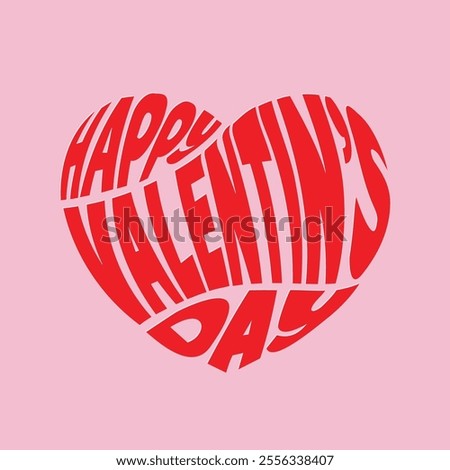 Happy valentine's Day typography on a heart shape in creative way. Valentines' day logo, card, sticker, label, badge, tag on pink background. Perfect for romantic banner, poster, banner. Vector art.