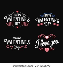 Happy Valentines Day Typography And Ornamnents Vector Art