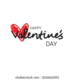 Happy Valentines Day Typography Poster With Hand Drawn Text And Heart Shape Isolated On White Background Vector Illustration