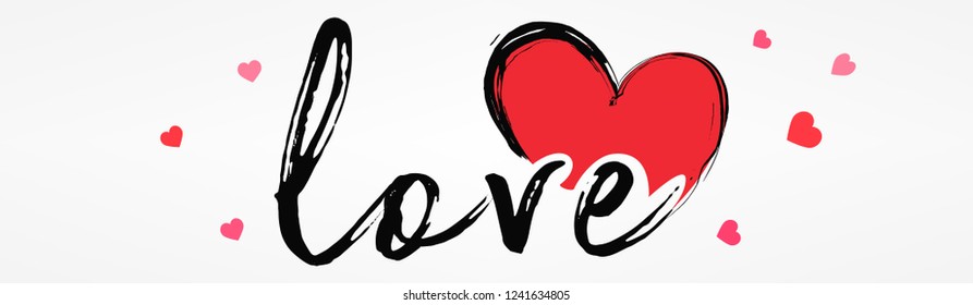 Happy Valentines Day typography poster with handwritten calligraphy text of love with heart pattern, isolated on white background. Vector Illustration
