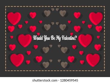 Happy Valentines Day typography poster with handwritten would you be my valentine? text, isolated on black background. Vector Illustration EPS 10
