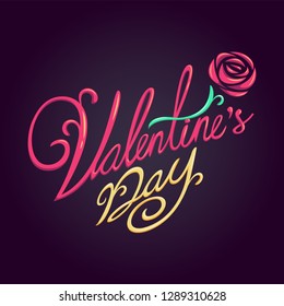 Happy Valentines Day typography poster with handwritten calligraphy text. - Illustration