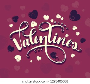 Happy Valentines Day typography poster with handwritten calligraphy text