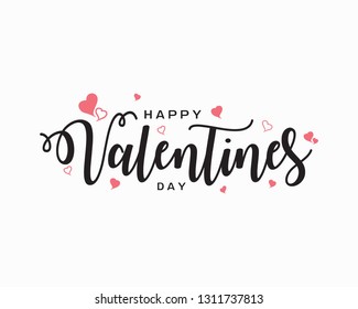 Happy Valentines Day typography poster with handwritten calligraphy text, isolated on white background. Romantic postcard Vector Illustration.