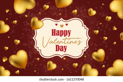 Happy Valentines Day typography poster with handwritten calligraphy, Wallpaper, flyers, invitation, posters, brochure, banners. Gold hearts	