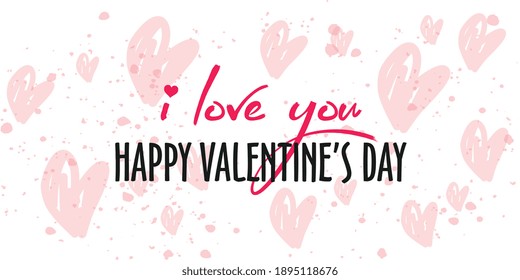 Happy Valentines Day typography poster with handwritten calligraphy text, isolated on white background. Vector Illustration