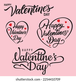 happy valentines day typography poster with handwritten calligraphy text.