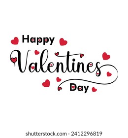Happy Valentines Day typography poster with handwritten calligraphy text, isolated on white background. Vector Illustration