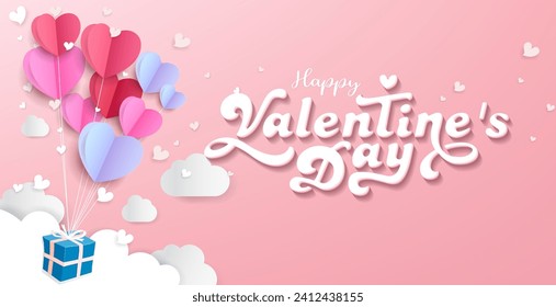 Happy Valentine's Day typography poster with handwritten calligraphy text and heart shape elements. Vector Illustration - Vector