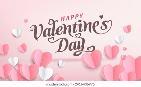 Happy Valentine's Day typography poster with handwritten calligraphy text and heart shape elements