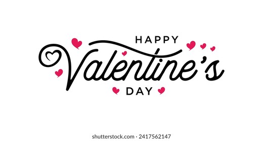 Happy Valentines Day typography poster with handwritten calligraphy text, isolated on white background.