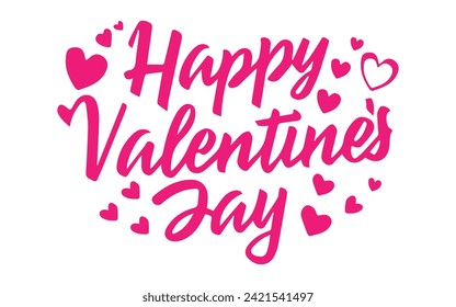 Happy Valentines Day typography poster with handwritten calligraphy text, isolated on white background. Pink color and paper Vector Illustration