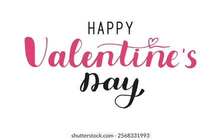 Happy Valentines Day typography poster with handwritten calligraphy black pink text, isolated on white background. Hand drawn holiday words