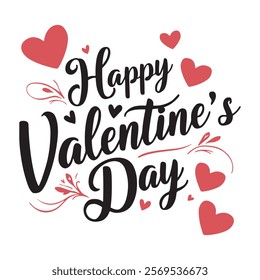 Happy Valentines Day typography poster with handwritten calligraphy text, isolated on white background. Happy Valentines day typography T-shirt design. silhouette Vector Illustration