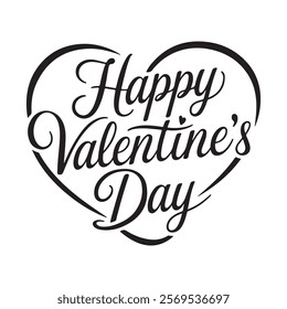 Happy Valentines Day typography poster with handwritten calligraphy text, isolated on white background. Happy Valentines day typography T-shirt design. silhouette Vector Illustration