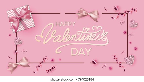 Happy Valentines Day typography poster with handwritten calligraphy text