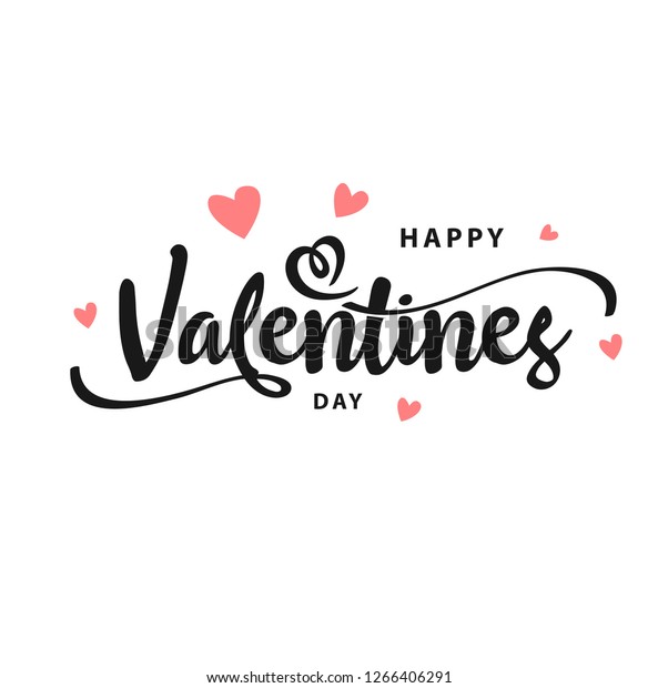 白い背景に手書きの習字テキストを含む バレンタインデーの幸せなタイポグラフィーポスター ベクターイラスト ベクター画像 のベクター画像素材 ロイヤリティフリー
