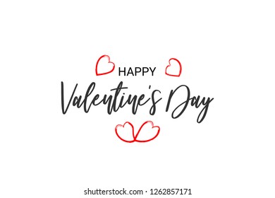 Happy Valentines Day typography with red hearts isolated on white background.