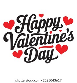 Happy Valentine's Day Typography with red hearts