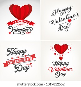 Happy valentines day typography set with hand drawn lettering calligraphy for greeting