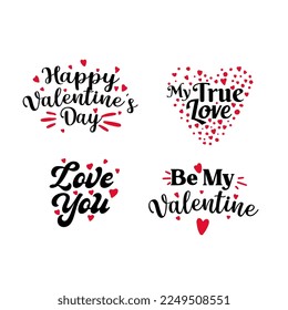 Happy Valentines day typography set. Vector text design. Usable for banners, greeting cards, gifts etc. 14 february