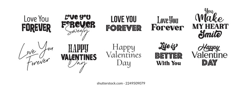 Happy Valentines day typography set. Vector text design. Usable for banners, greeting cards, gifts etc. 14 february