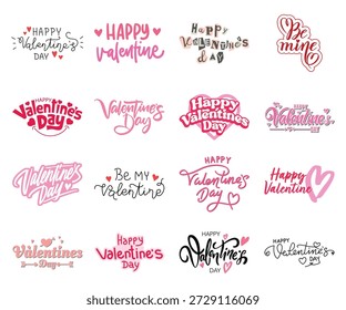 Alles Gute zum Valentinstag, Typografie-Set. Vektorrosa Kalligrafieanführungszeichen und Textskript für romantisches Grußkartendesign