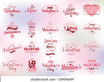 Happy Valentines day typography set. Vector text design. Usable for banners, greeting cards, gifts etc. 14 february.