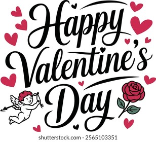 Happy Valentine's Day Typography Silhouette Vector Art