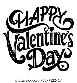 Happy valentine's day typography silhouette illustration on white background